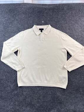 Magaschoni Man Cream Long Sleeve Polo Sweater Size S
